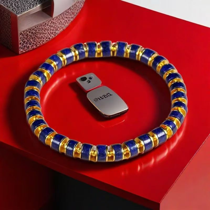 The Starlight Forge: Lapis Lazuli & Brass Anchor Bracelet